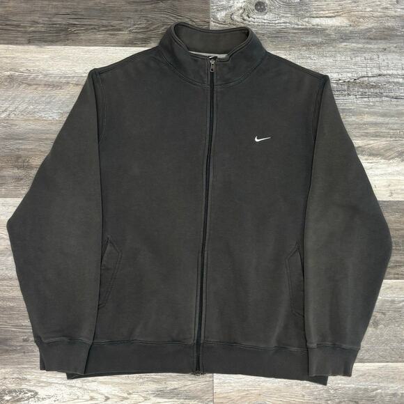 Nike Gray Mens 2XL Mini Swoosh Logo Full Zip Mock Neck Sweatshirt‎ Jacket Sporty - Picture 1 of 11